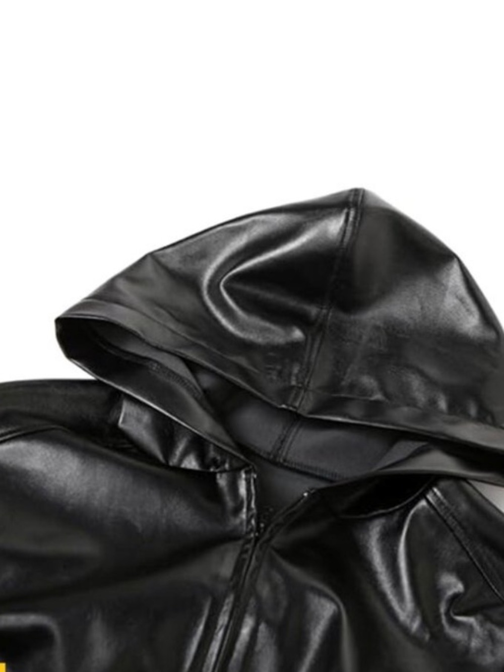 KHY Oversized Black Faux Leather Hooded Bomber Jacket Sz M - Picture 9 of 14